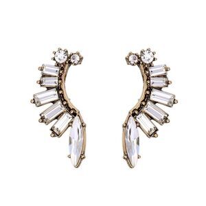 Wing Clear Crystal Vintage Gold Climber Gold Statement Dangle Earrings
